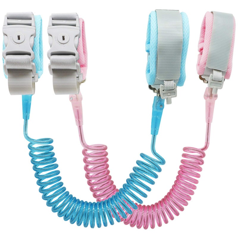 Socub Anti Lost Wrist Link (8.2ft), Socub Toddler Leash Wrist for Kids Child Safety with Key Lock, 2 Pack, Pink and Blue - Image 1